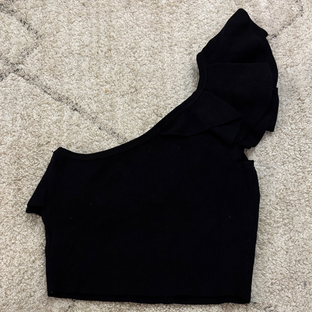 Express Black Ruffle One-Shoulder Top - Picture 5 of 5